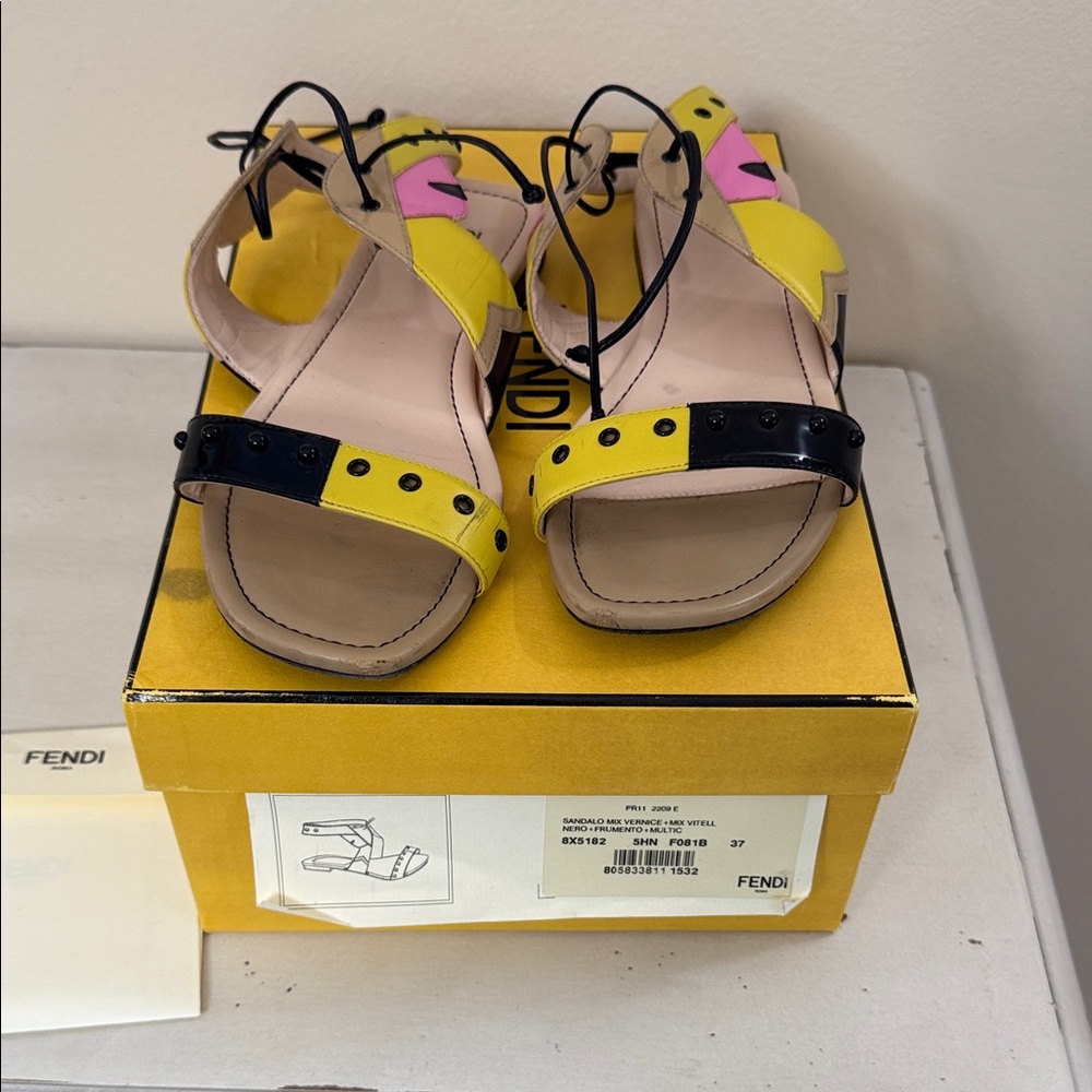 Fendi Women's Pink, Yellow, and Black Sandals